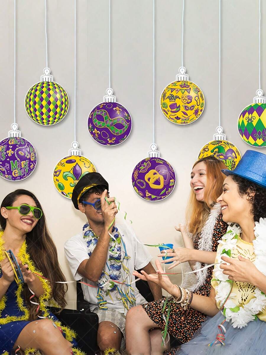 16pcs Mardi Gras Decoration Tags, Party Hanging Ornaments For Mardi Gras Festival Atmosphere - Multicolor - View 1