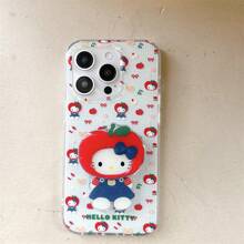 Sanrio 2 sztuki japońskiej kreskówki słodkie kratki czerwony kot jabłkowy kotek z podstawką kompatybilny z 16 Pro Max, 15 Pro Max, 14 Pro Max, 13 Pro Max, pełne silikonowe etui ochronne na telefon