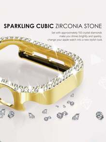 2 件时尚优雅表带和表壳套装，可调节金属金色手链式表带，搭配硬质 PC 金色框架（无屏幕保护膜），镶嵌闪亮水晶水钻的保护壳，兼容 Ultra 3/2/1 系列、S10/S9/S8/S7/S6/S5/S4/S3/S2/S1，38mm 40mm 41mm 42mm 44mm 45mm 46mm 49mm - 金色 - 查看 10