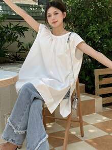 2025夏季女装新款白色法式宽松衬衫淑女休闲长款无袖衬衫韩版设计 - 白色 - 查看 8