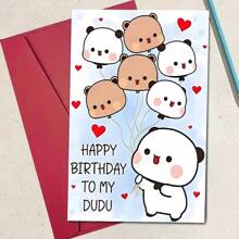 Cute Birthday Card With Envelope, 12cm By 17cm - Cute Cartoon Animal Design, Perfect For Sons, Daughters, Friends, Partners, Family Members - "Happy Birthday To My Dudu", Birthday Card