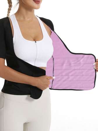 ARUNOW 女式吸汗增强腰部训练短袖运动健身瑜伽衫高腰收腹跑步训练桑拿效果变形器