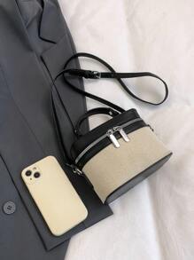 Mini Solid Color Riveted Punk Style Asymmetric Shoulder Boxy Bag