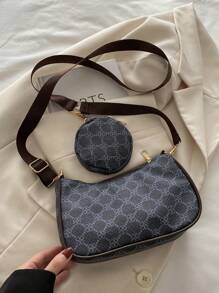 迷你几何图案方形零钱包 复古图案方形小包 经典女士斜挎包 带挂袋 女士零钱包