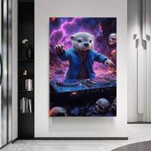1pcs Cool Otter DJ Poster Otter Wall Art Canvas Painting Print Aesthetic Framed Suitable For Living Room Bathroom Bedroom Hotel Villa Gallery Kids Room Nursery Kindergarten Classroom Corridor Studio Home Office Decoration Ready To Hang - 彩色 - 查看 5