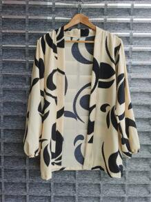 Women's Kimono Blouse Cardigan Kimono Dune Beach Cover-Up New Year Red And Yellow - 印花米黑 - 查看 1
