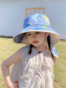 Sombrero con protector solar para niños, nuevo sombrero de ala ancha para primavera/verano, anti-UV para la playa, para niños y niñas de 3 a 8 años, diseño aleatorio