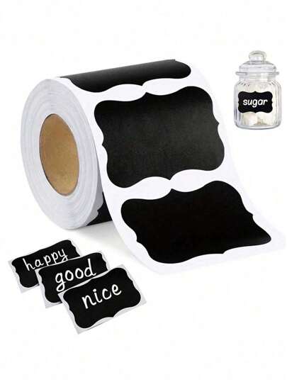 Set de 1/2 rollos + 1 bolígrafo (cada rollo contiene 120 etiquetas) Etiquetas adhesivas de pizarra para tarros de cristal, etiquetas adhesivas reutilizables y resistentes al agua con forma ondulada para organización de cocina y despensa, ideal para recipientes, tarros, especias y almacenamiento de alimentos
