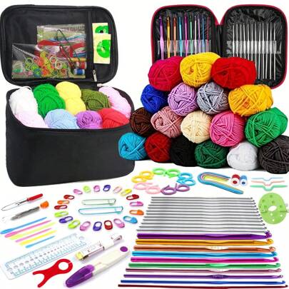 Complete Crochet Kit With Crochet Hook, Yarn Set - Includes Yarn, Hooks And Accessories, Full DIY Hand Knitting Set Suitable For All Seasons (All Product Colors And Yarn Packaging Are Random)