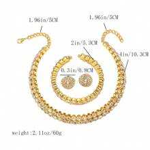 1 set Collier de mode, 1 paire de boucles d'oreilles, 1 bracelet - Collier, boucles d'oreilles et bracelet en ensemble de bijoux multi-couches et multi-rangs entièrement ornés de cristaux