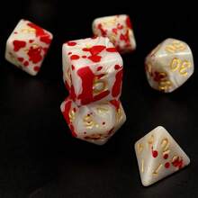 7pcs Acrylic Multi-Faceted Dice With Number Designs, 3 Colors With Red Dotted Pattern