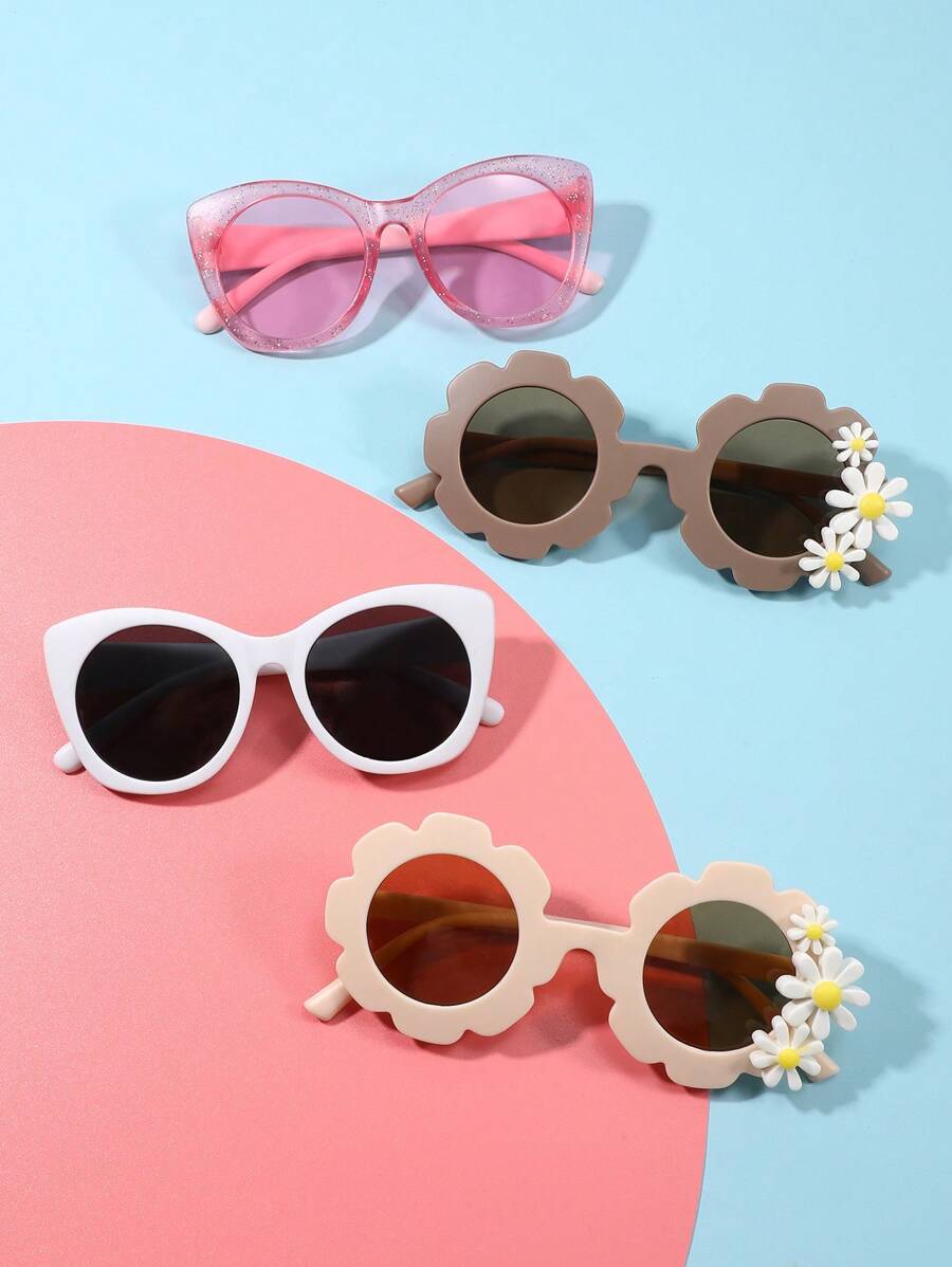 4 Pairs/Set - Children's Fashion Glasses, Assorted Frame Shapes Including Cat Eye And Floral Frames, Vibrant Colors, Suitable For Boys And Girls For Daily Decoration, Travel, Holidays, Parties, And Photography Props