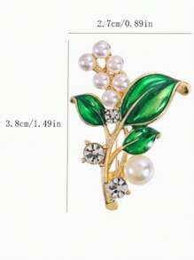 Plant-Shaped Faux Pearl Enamel Green Leaf Brooch, Creative Minimalist Green Plant Clothing Accessory Pins For Women - Green - View 6