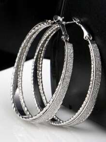 1 Pair Metallic Texture 3-Layer Matte Finish Earrings, Suitable For Everyday Wear - Silver - View 5
