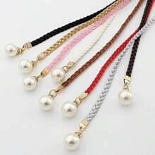 Woven Slim Waist Belt Decorative Waist Rope For Women, Sweet Tie Waist Chain For Dresses, Pearl Waist Accessory - Multicolor - View 5