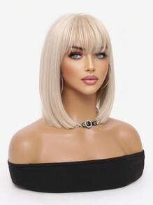 Perruque blonde sexy type carré court pour femmes, perruque droite avec frange. Perruque synthétique douce et naturelle, résistante à la chaleur, idéale pour les fêtes, le cosplay et le carnaval. 30 cm de longueur