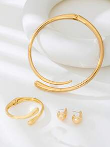 1 Set Fashionable & Elegant Advanced Design Geometric Shaped Alloy Bracelet, Necklace, Stud Earrings Jewelry Set, For Holidays, Parties, Dates - Elegant Gift For Girlfriend