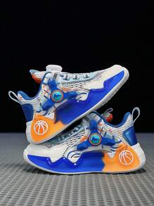 Kids' Fashionable Summer Mesh Sneakers, Color Block Design With Luminous Feature, Adjustable Rotary Buckle, Easy On/Off, Slip Resistant, Shock Absorbent For Casual Wear Colorful Sneakers