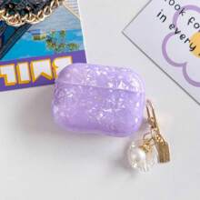 1-Pack AirPodsCase, Premium TPU Material, Purple & Blue Glitter Finish With Shell Element, Crystal Pearl Charm, Shockproof, Protective, Dustproof, Fashionable, Ideal For Teens & Young Adults, Everyday Use & Gift - Multicolor - View 13