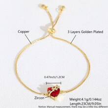 1 件复古方晶锆石红色耶稣圣心手链时尚镀金可调节适合女性日常派对佩戴