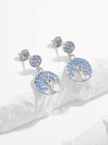 1 Par de Pendientes Elegantes y Románticos de Árbol de la Vida con Circonita Cúbica de Plata de Ley 925, Apropiados para Mujeres en Fechas Diarias, Fiestas, Bodas y Aniversarios, un Regalo Elegante para Resaltar