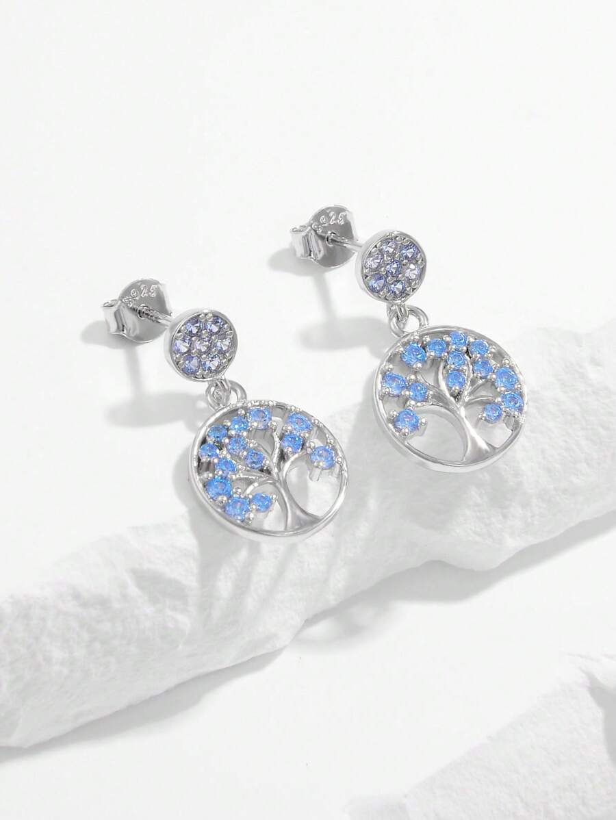 1 Par de Pendientes Elegantes y Románticos de Árbol de la Vida con Circonita Cúbica de Plata de Ley 925, Apropiados para Mujeres en Fechas Diarias, Fiestas, Bodas y Aniversarios, un Regalo Elegante para Resaltar