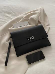 Fashionable Solid Color Simple Bow Decoration Envelope Flip Handbag, Suitable For Shopping, Wallets, Shopping, Young Women, College Students, Newcomers And White-Collar Workers. They Are Very Suitable For Offices, Universities, Work, Business, Commuting, Outdoor Activities, Travel, And Outings