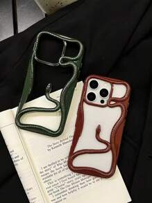 New Fashionable Hollow Electroplated Snake Design Phone Case, Compatible With Apple 11/12/13/14/15/16/17 Pro/Pro Max, Galaxy S22/23/24/25 Ultra, Stylish And Protective Full Coverage Anti-Fall Phone Cover - Green - View 3