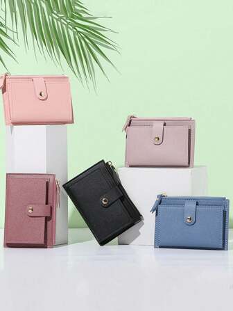 1PC Fashionable Plain Colors Snap Button Zipper Small Wallet, Slim, Lightweight, Portable, Ideal Choice To Store Cash, Money, ID Card, Credit Card, Slot Bifold Coin Pocket, Short Wallet, Pocket Wallet For Female, Gift For Lover, Bffs & Parent, Suitable For Daily Use, Holiday, Anniversary, Birthday, Etc.