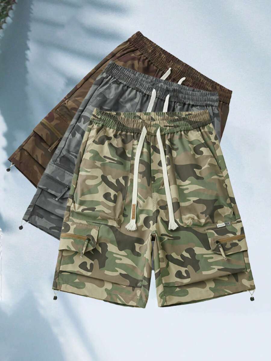 Camouflage Cargo Shorts Men, Lightweight Summer Casual Bermuda Shorts, Sports Shorts - Khaki - View 1