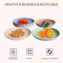 LMETJMA 4Pcs Lightweight Wheat Straw Plates Unbreakable Reusable Dinner Dishes Plates Set Dishwash & Microwave Safe JT93