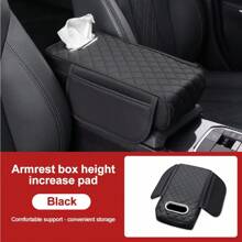 Reposabrazos de coche Kebidumei, almohadilla para caja de pañuelos, protector de consola central con bolsillo de almacenamiento lateral y soporte para papel - Gris - Ver 9