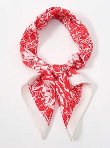 1 件简约花卉印花 27.55 英寸方形围巾，女士新款时尚头巾，可用作腰带、发饰、头带和围巾 - 彩色 - 查看 2