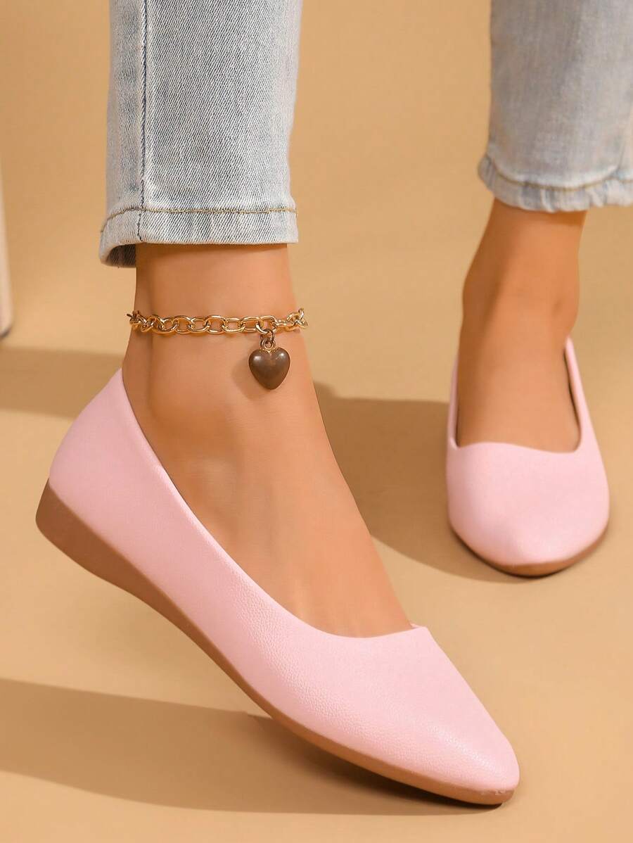 Women's Plain Color Slip-On Flats With Round Toe, Comfortable Euro-American Style Plus 2025, Classic Elegant Office Casual Shoes, Versatile Soft-Sole New Spring Autumn Mommy Flat Shoes - Pink - View 1