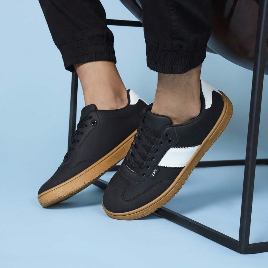 ANDREA Ferrato Brand Casual Tennis Shoes Sneaker For Men Urban Design Brown Sole With Laces Black Color - 黑色 - 查看 1