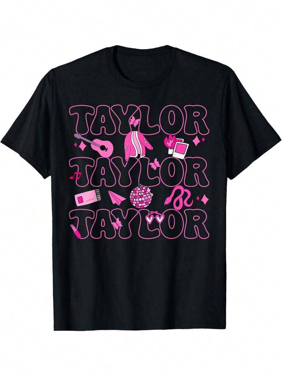 EWH Girl Retro  First Name Personalized Groovy 80's Pink T-Shirt