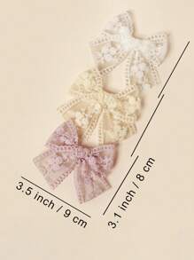3pcs Baby/Toddler Girls' Flower Embroidered Mesh Bow Hair Clips, Spring/Summer - Multicolor - View 4