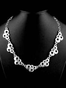 1 件几何圆形镂空金属项链，银色，夸张设计，适合男女日常佩戴