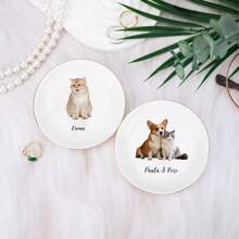 Personalized Pet Portrait Jewelry Dish, Custom Dog Cat Photo Ring Dish, Dog Mom Trinket Dish, Pet Lovers Gift, Mother's Day Gift Ring Dish Gifts Birthday Graduation - White - View 4