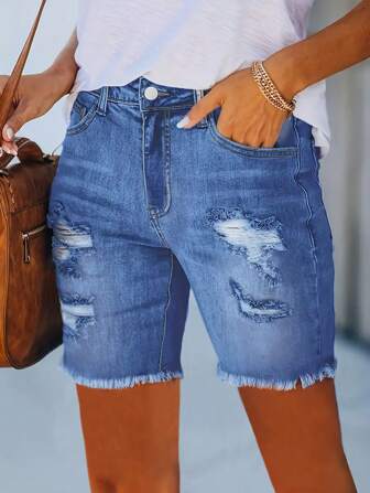 Shorts Denim Skinny de Cintura Elástica Casual Feminino