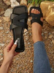 Women's Snake Skin Pattern Leather Platform Sandals, Versatile And Comfortable, Suitable For Summer - Black - View 2