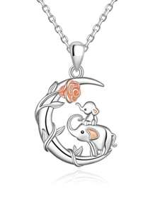 1 szt. Elegancki naszyjnik z wisiorkiem Moon Rose Elephant dla matki i córki, idealny prezent na Dzień Matki