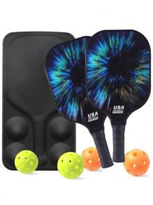 1 Set 2 Racchette 4 Palline con Custodia, Set di Racchette da Pickleball in Fibra di Carbonio, Vetroresina e Grafite Approvato USAPA per Sport all'Aperto e al Chiuso