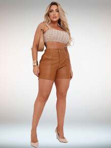 Women Shorts - 駝色 - 查看 8