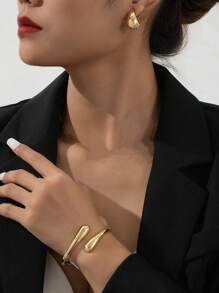 1 Set Fashionable & Elegant Advanced Design Geometric Shaped Alloy Bracelet, Necklace, Stud Earrings Jewelry Set, For Holidays, Parties, Dates - Elegant Gift For Girlfriend