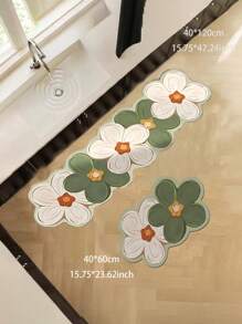1pc White & Green Contrast Floral Print Kitchen Floor Mat, Non Slip Oil Resistant Floor, Waterproof Rug, For Entrance Kitchen Living Room Laundry Bathroom Home Decoration Only For Room Decoration Hand Wash - Multicolor - View 13