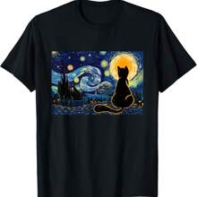 Cat Lookig At Starry Night - Cat Lover Kitten Owner Kitty T-Shirt