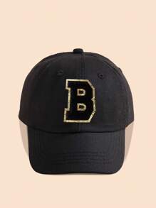 1 pieza Gorra de béisbol negra sólida con decoración de letras para niños/niñas de 1 a 5 años, gorra Snapback clásica para niños para el uso diario casual en primavera y verano - Negro - Ver 5