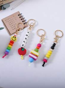 1pc Abacus, Smiling Face, Apple, Book Silicone Beaded Keychain, Women Backpack Pendant Accessory, Back To School, Teacher's Day Gift