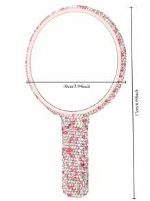 1pc Rhinestone Series, Diamond-Studded Heart-Shaped/Round/Square Mirror, Portable Handle Mirror, Makeup Handheld Mirror, Cute Small Mirror, Hand-Held Mirror